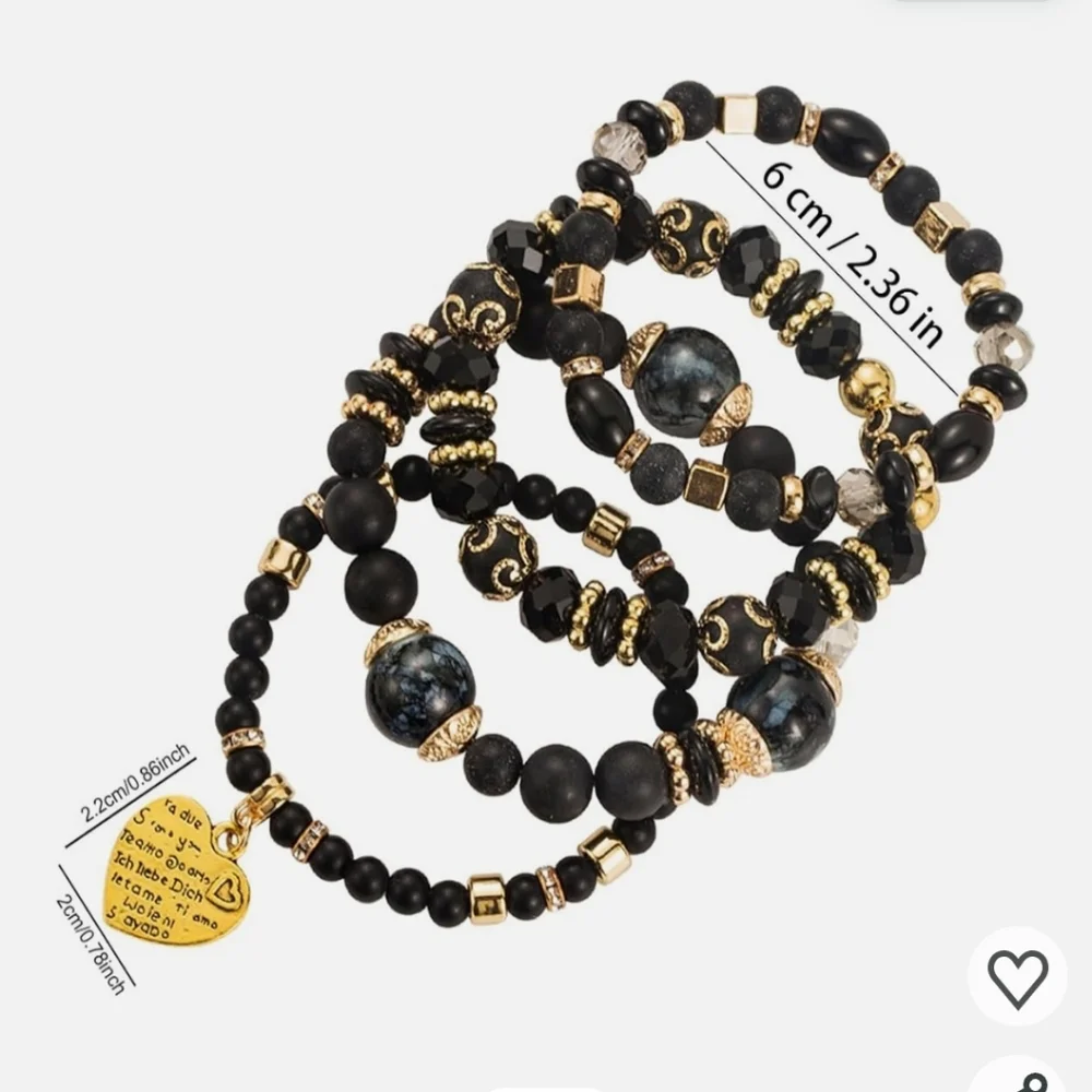 Stack Beaded Bracelets - Set of 4 Black, Clear, and Gold Beaded Stack Bracelet - Picture 3 of 4